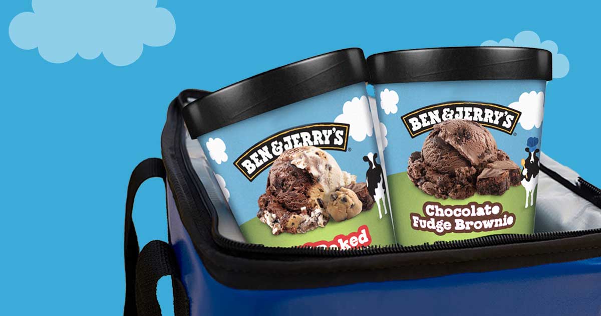 Pints of ice cream in a cooler